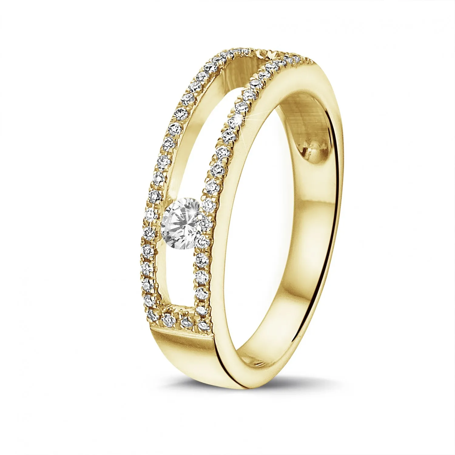 0.25 quilates anillo en oro amarillo con un diamante redondo flotante 