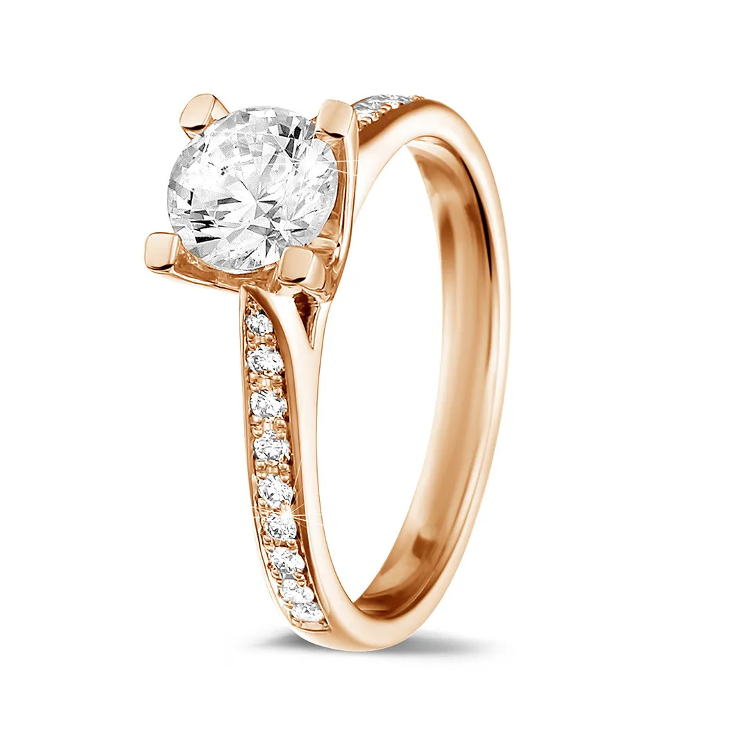 0.90 quilates anillo solitario diamante en oro rojo con diamantes en los lados 