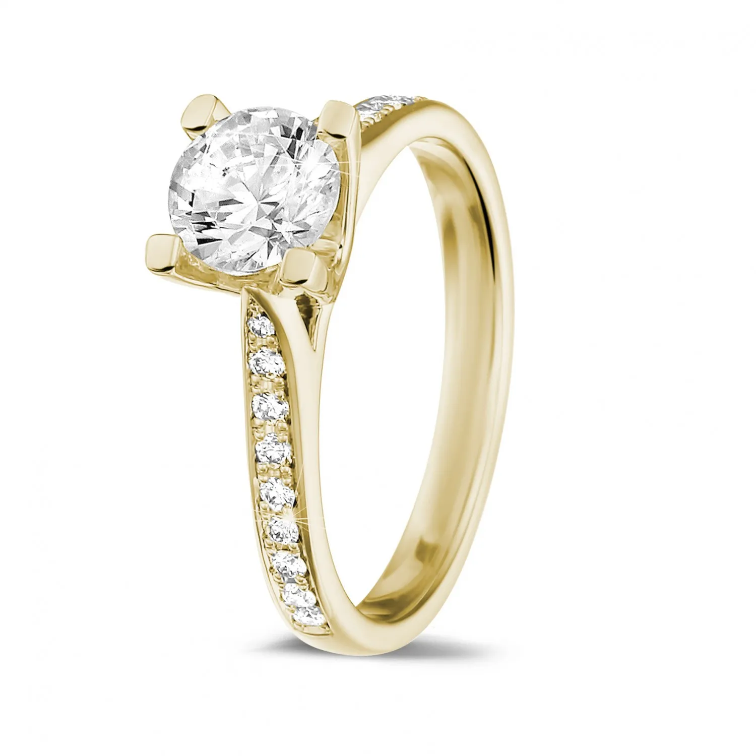 1.00 quilates anillo solitario diamante en oro amarillo con diamantes en los lados 