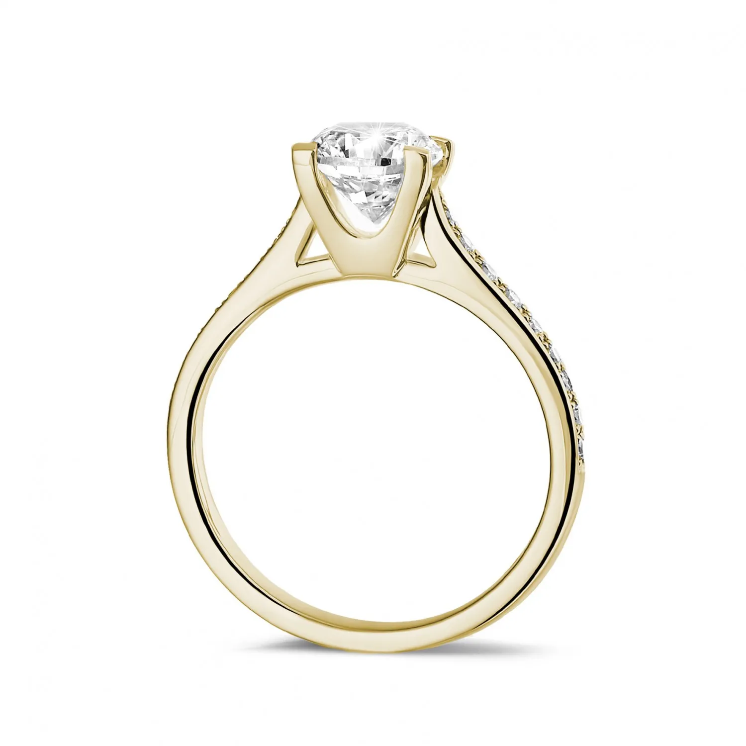 1.00 quilates anillo solitario diamante en oro amarillo con diamantes en los lados 