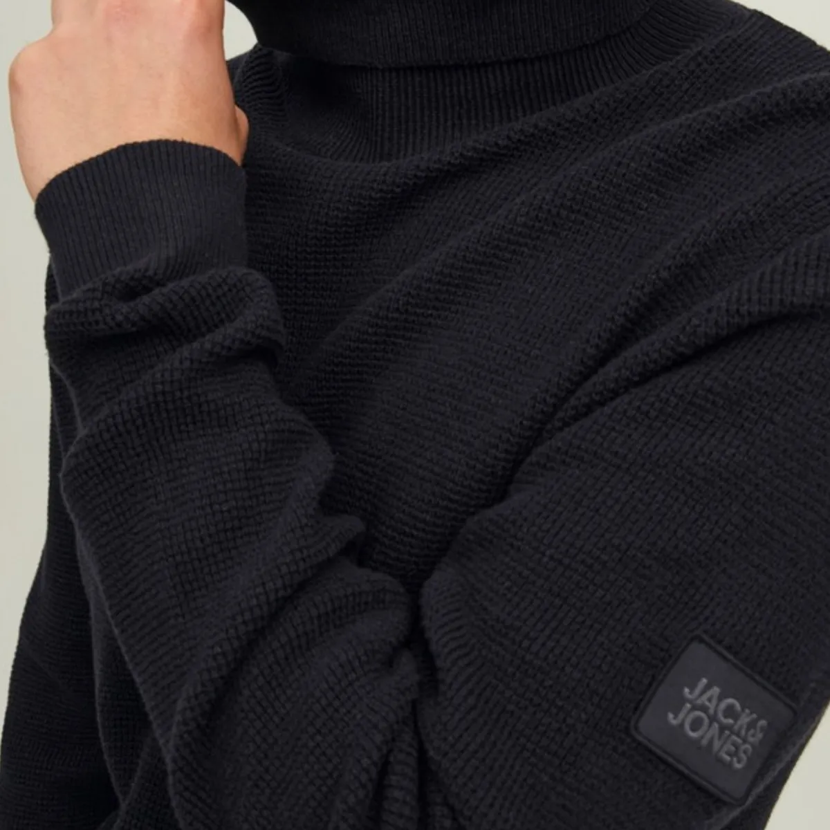 12213642 JCOCLASSIC WAFFLE KNIT ROLL NECK SN BLACK