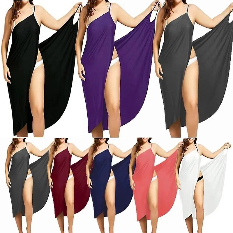5XL WOMEN SEXY BEACH VNECK SLING DRESS 2020 SUMMER TOWEL BACKLESS SWIMWEAR COVER UP WRAP ROBE FEMALE TROPICAL DRESSES PLUS SIZE