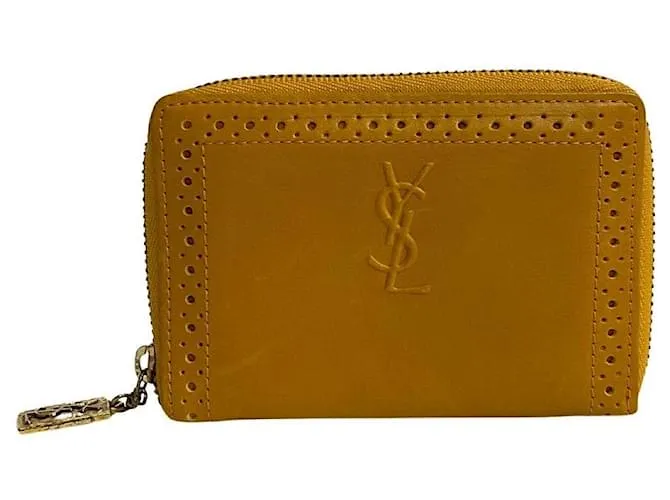 Billetera de cuero Yves Saint Laurent con cremallera, estuche para monedas de cuero en muy buen estado 