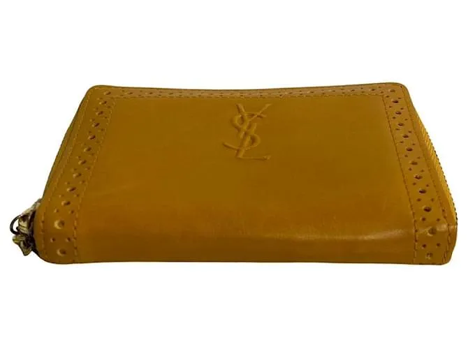 Billetera de cuero Yves Saint Laurent con cremallera, estuche para monedas de cuero en muy buen estado 