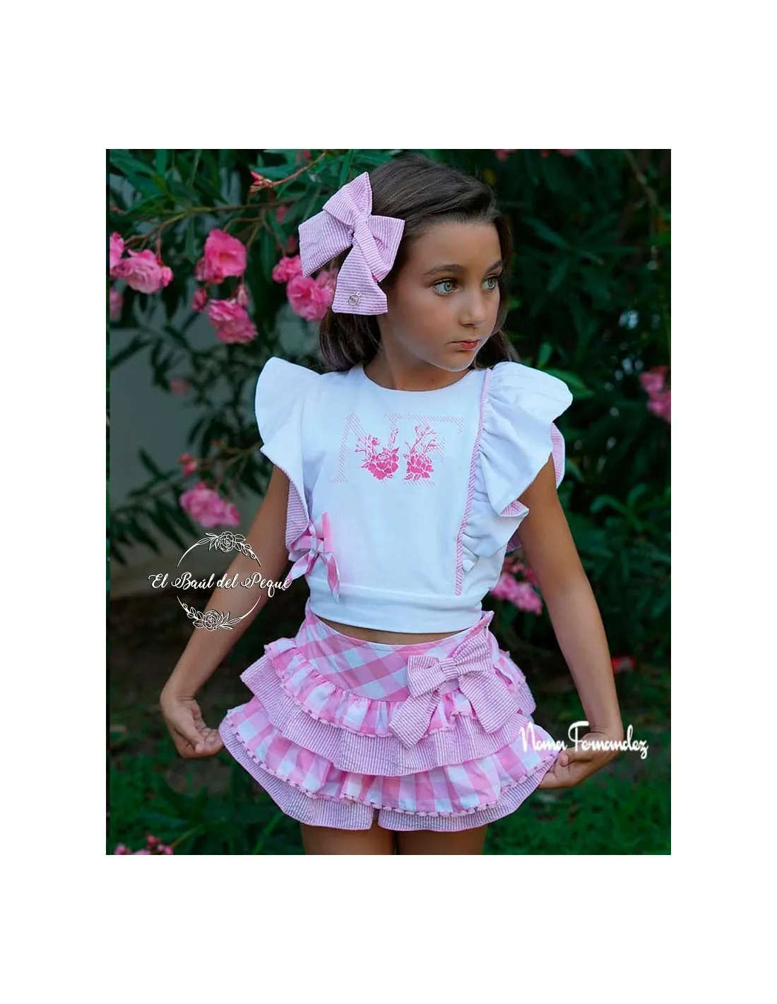 Bombacho y Chaleco Niña Vichy Rosa Noma Fernández Colección Agata
