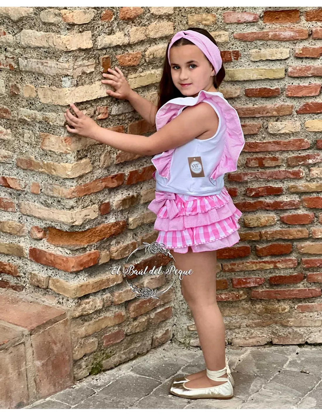 Bombacho y Chaleco Niña Vichy Rosa Noma Fernández Colección Agata