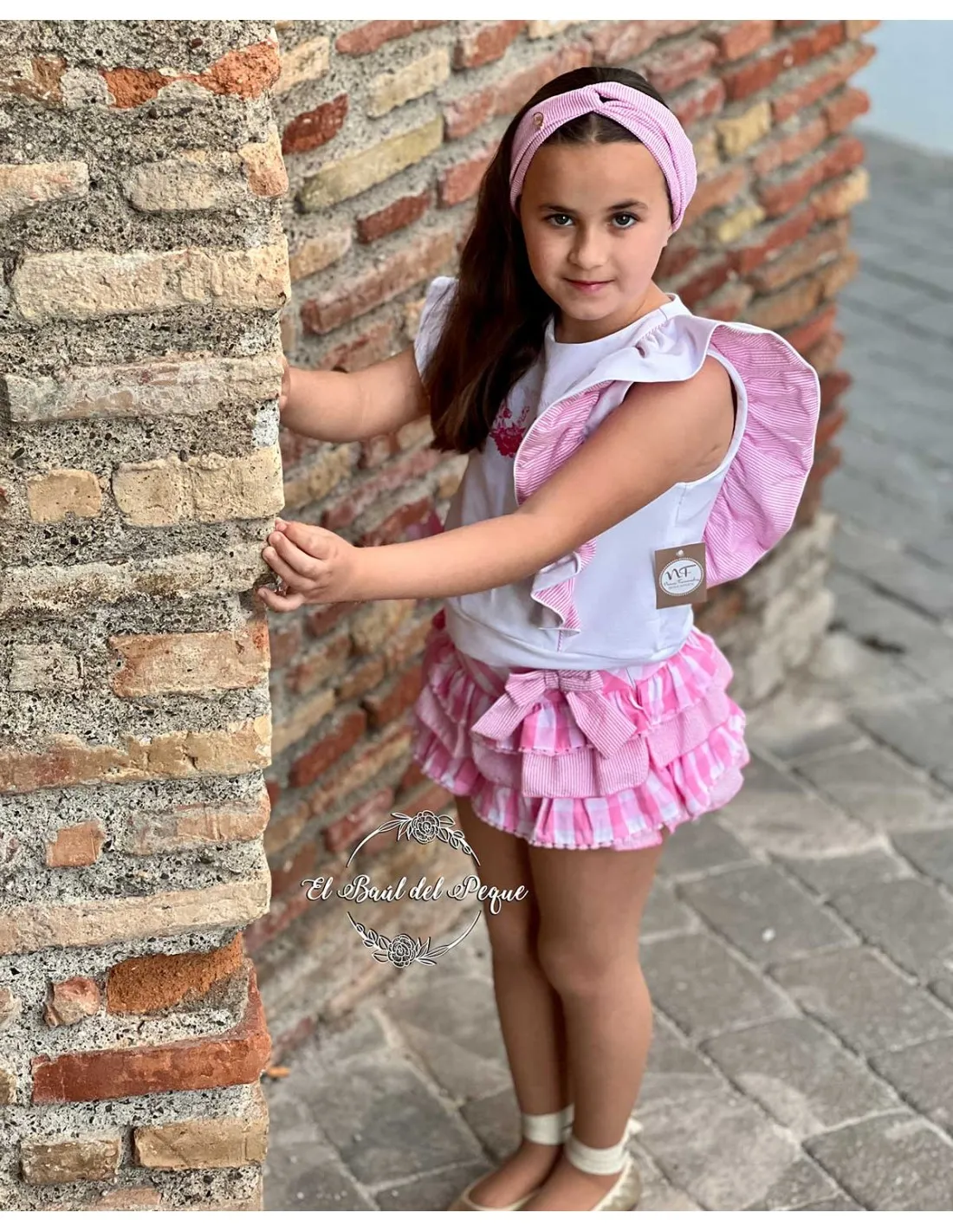 Bombacho y Chaleco Niña Vichy Rosa Noma Fernández Colección Agata