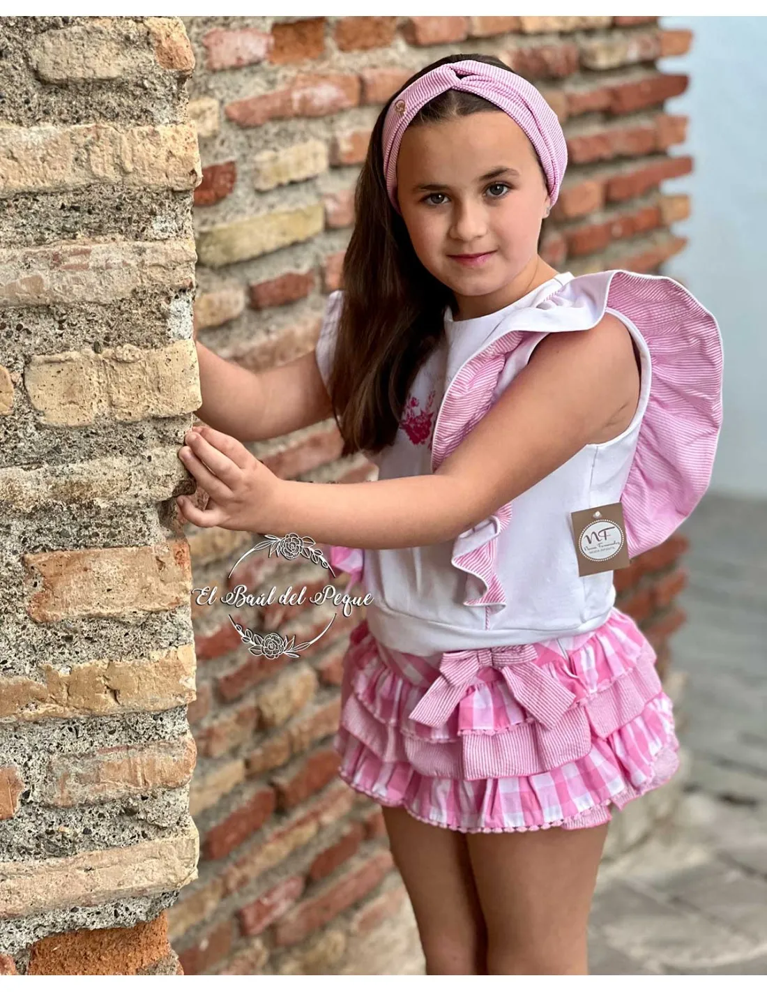 Bombacho y Chaleco Niña Vichy Rosa Noma Fernández Colección Agata