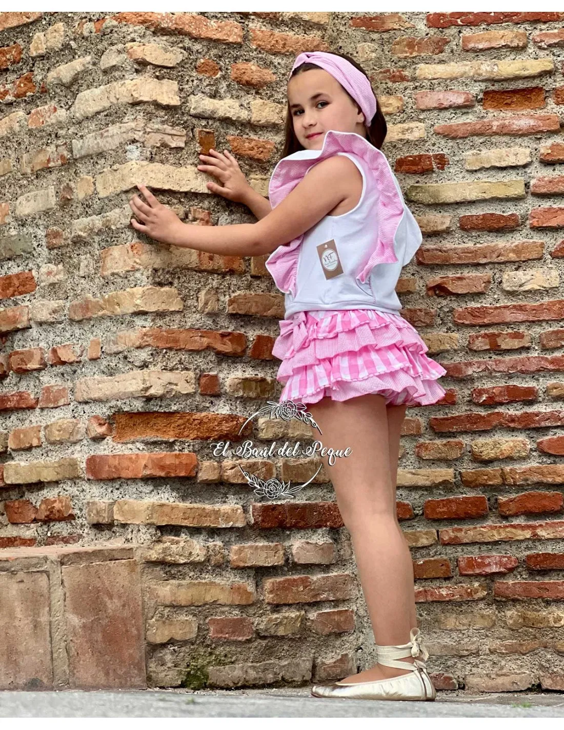 Bombacho y Chaleco Niña Vichy Rosa Noma Fernández Colección Agata