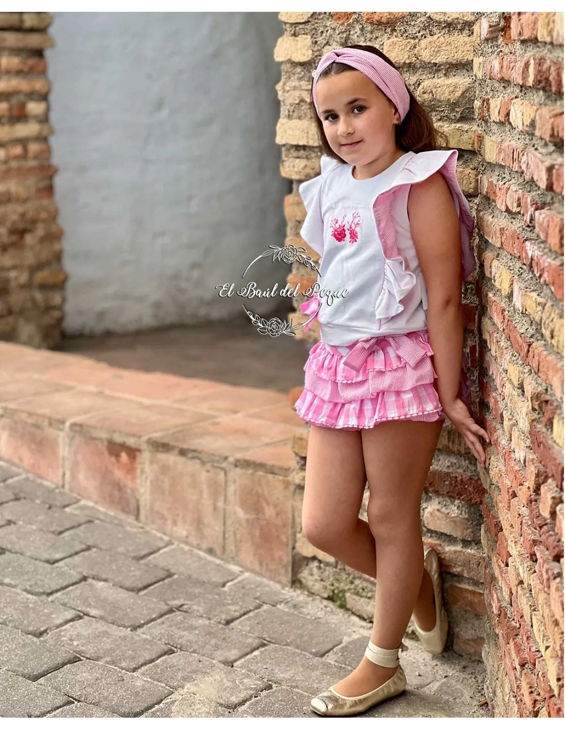 Bombacho y Chaleco Niña Vichy Rosa Noma Fernández Colección Agata