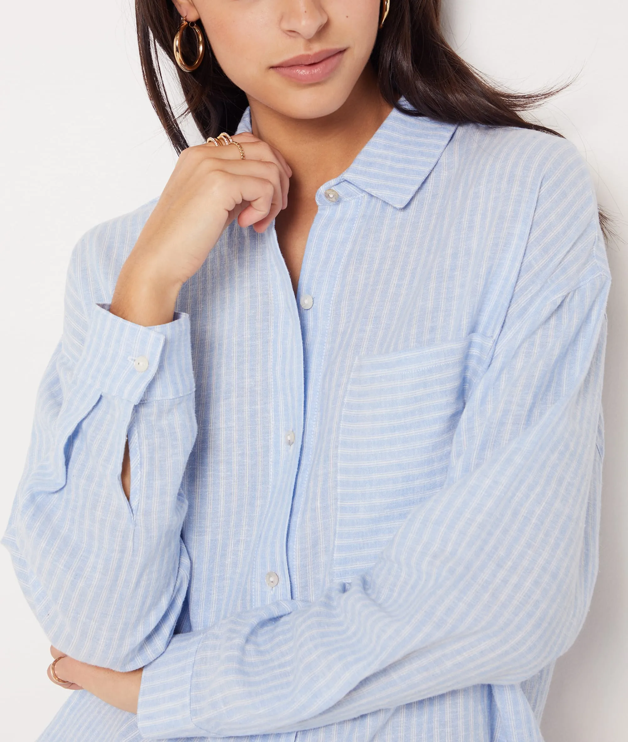 CAMISA DE LINO, ESTAMPADO RAYAS CLAYTON BLEU  ETAM