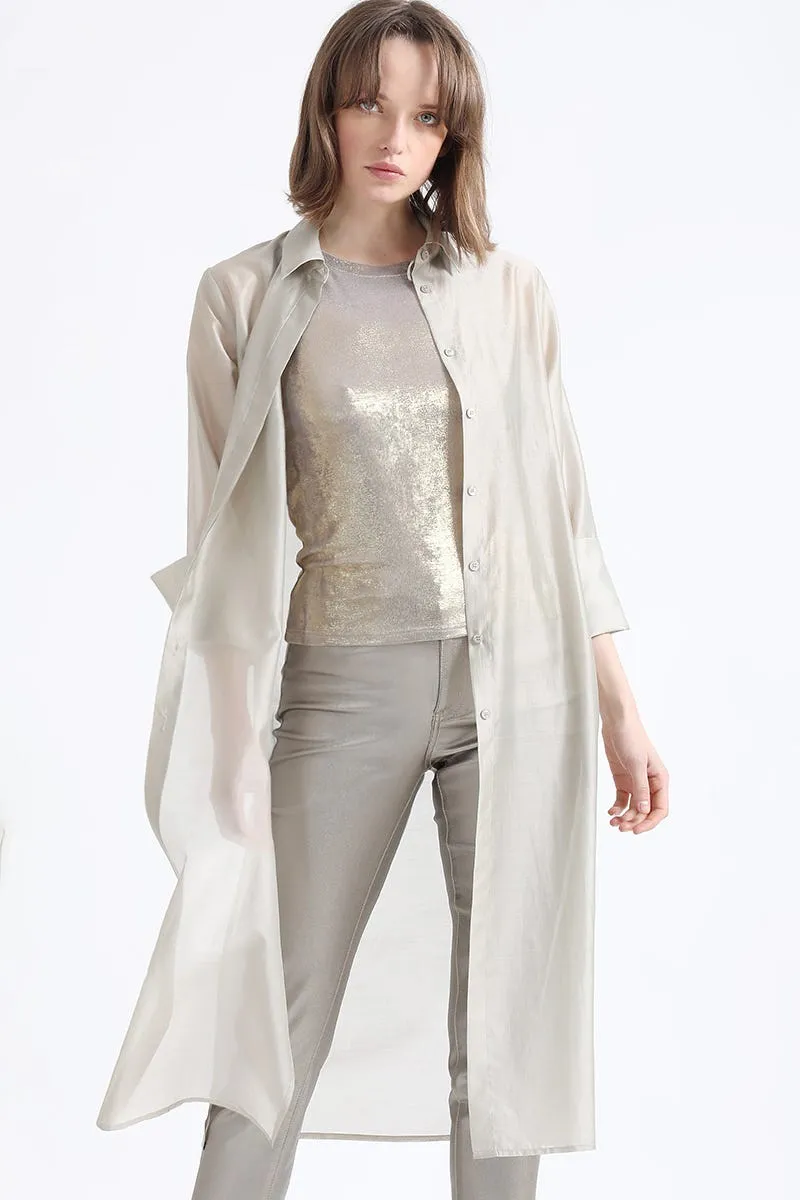CAMISA LARGA GASA FANTASIA, BEIGE