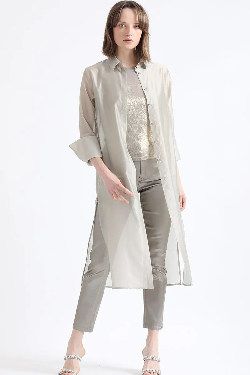 CAMISA LARGA GASA FANTASIA, BEIGE