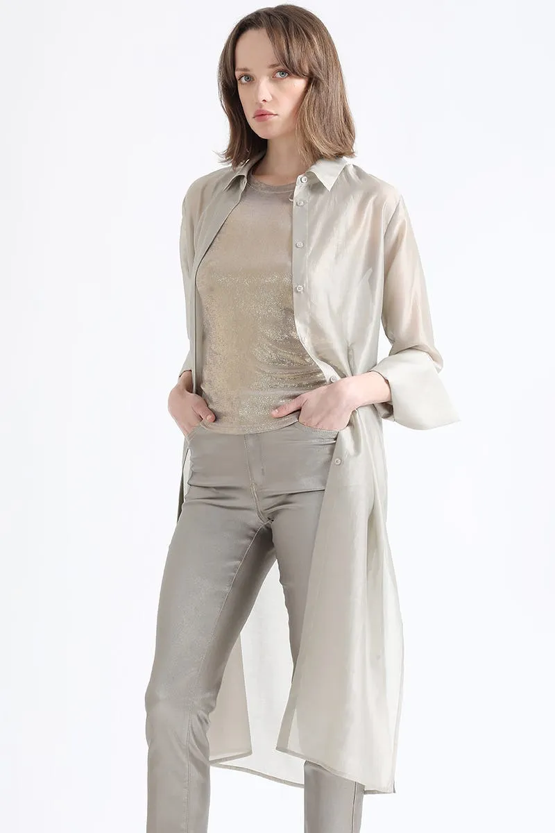 CAMISA LARGA GASA FANTASIA, BEIGE