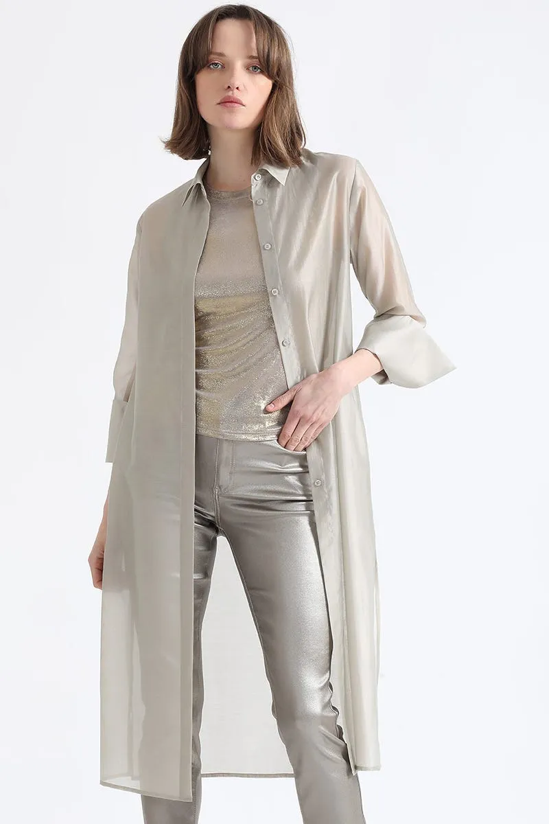 CAMISA LARGA GASA FANTASIA, BEIGE