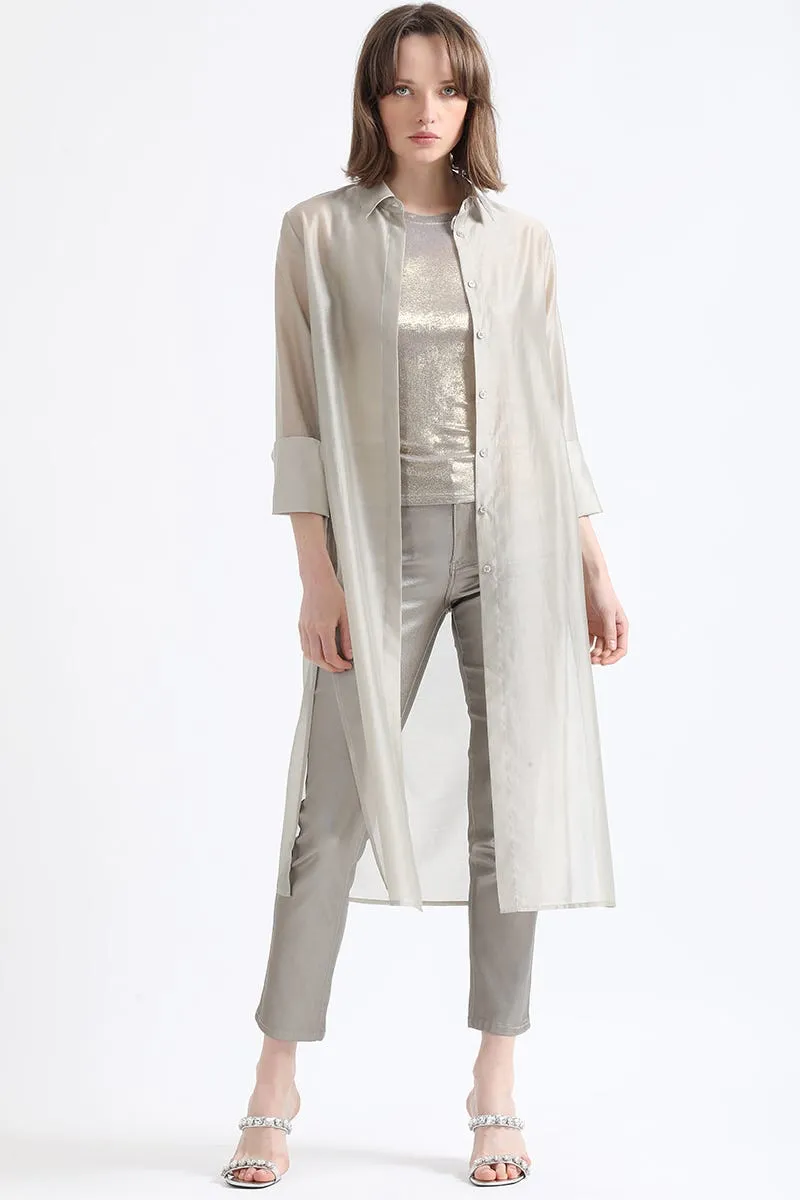 CAMISA LARGA GASA FANTASIA, BEIGE