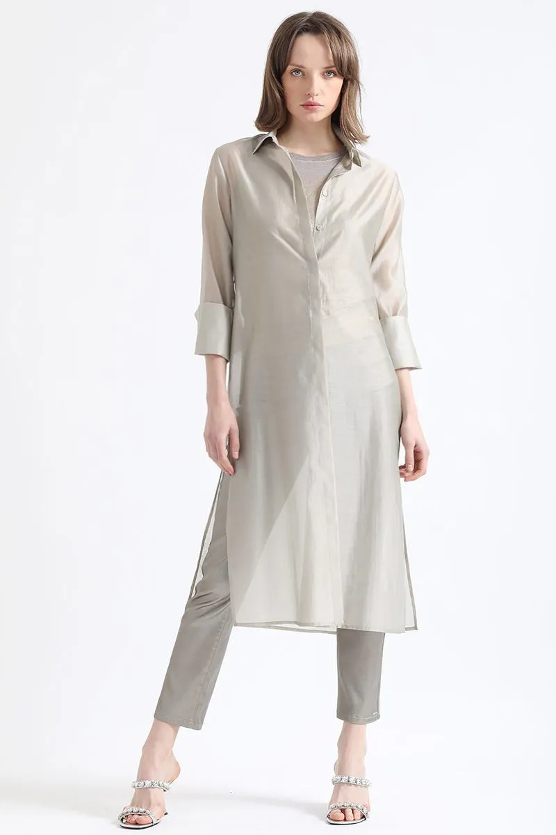 CAMISA LARGA GASA FANTASIA, BEIGE