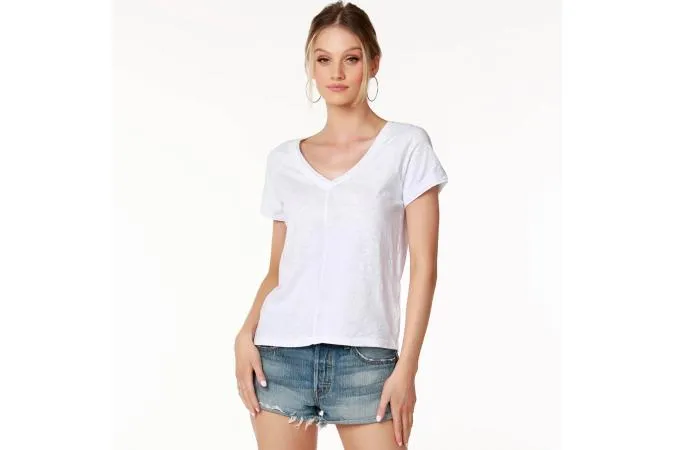 CAMISETA BOBI  DOUBLE V NECK TEE  WHITE