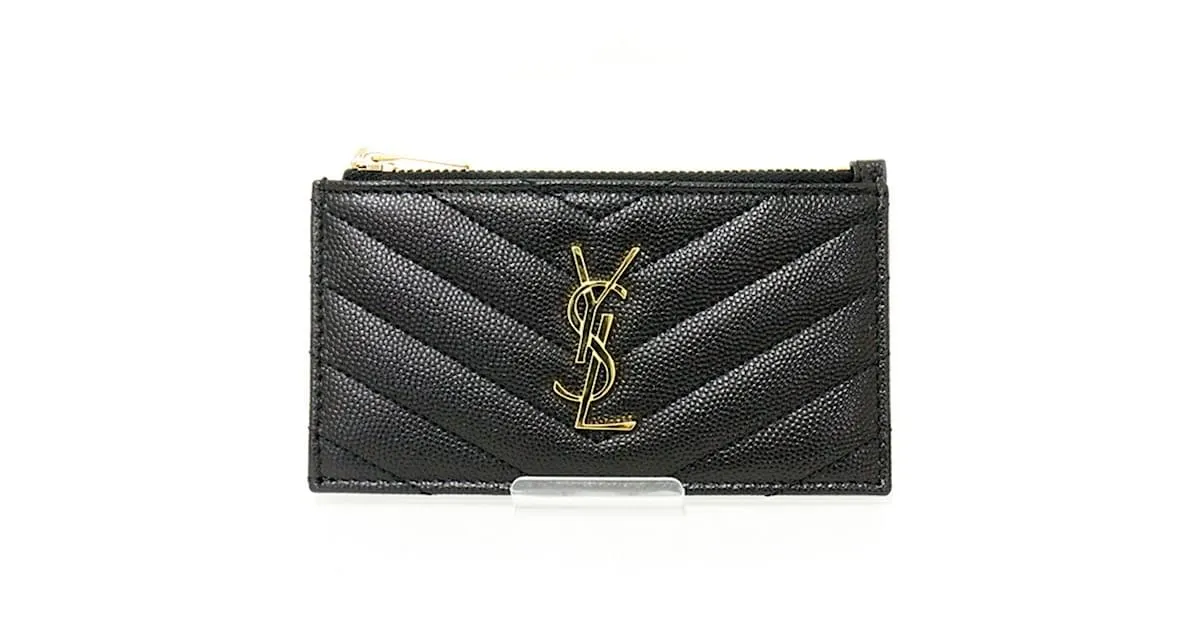 Estuche de tarjeta con cremallera Monogram Fragment Saint Laurent Negro 
