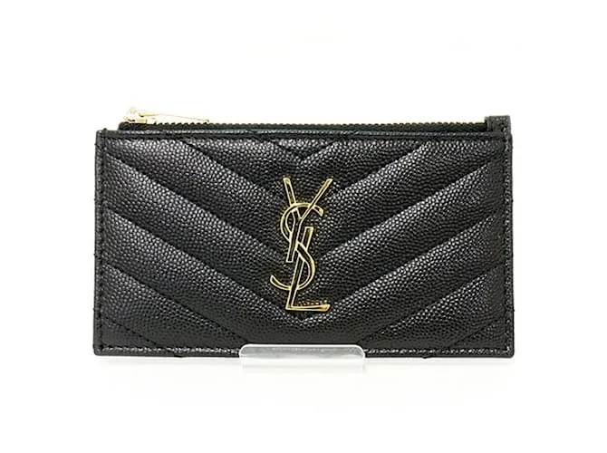 Estuche de tarjeta con cremallera Monogram Fragment Saint Laurent Negro 