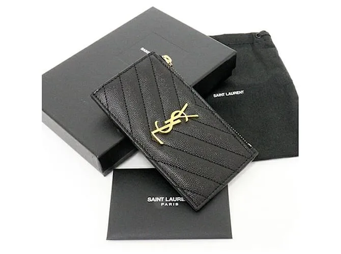 Estuche de tarjeta con cremallera Monogram Fragment Saint Laurent Negro 
