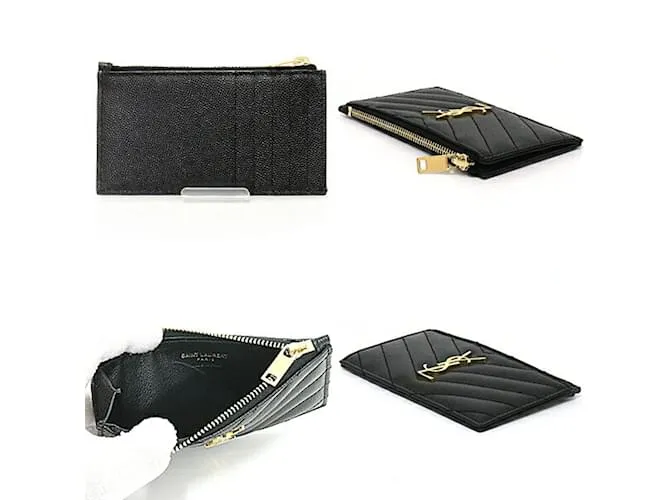 Estuche de tarjeta con cremallera Monogram Fragment Saint Laurent Negro 