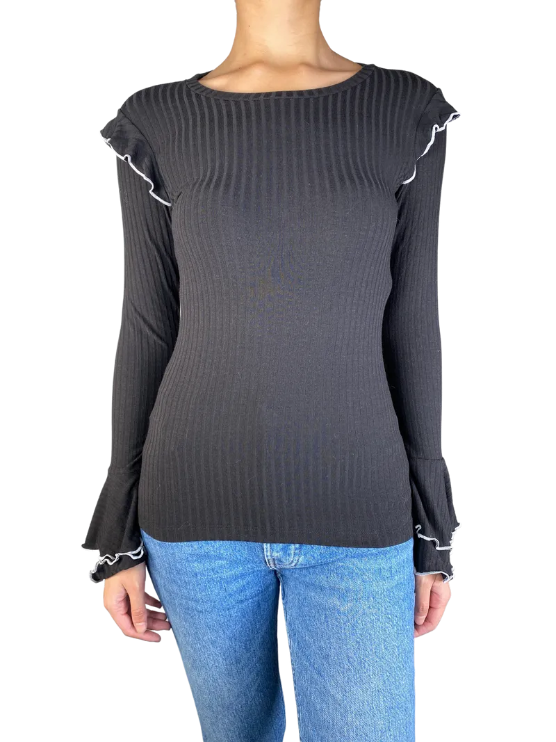 EU Polera Manga Larga Con Vuelos