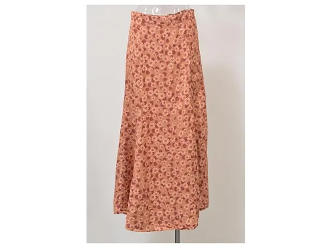 Falda Midi Pascaline con Estampado Floral Sandro Paris en Twill Naranja 