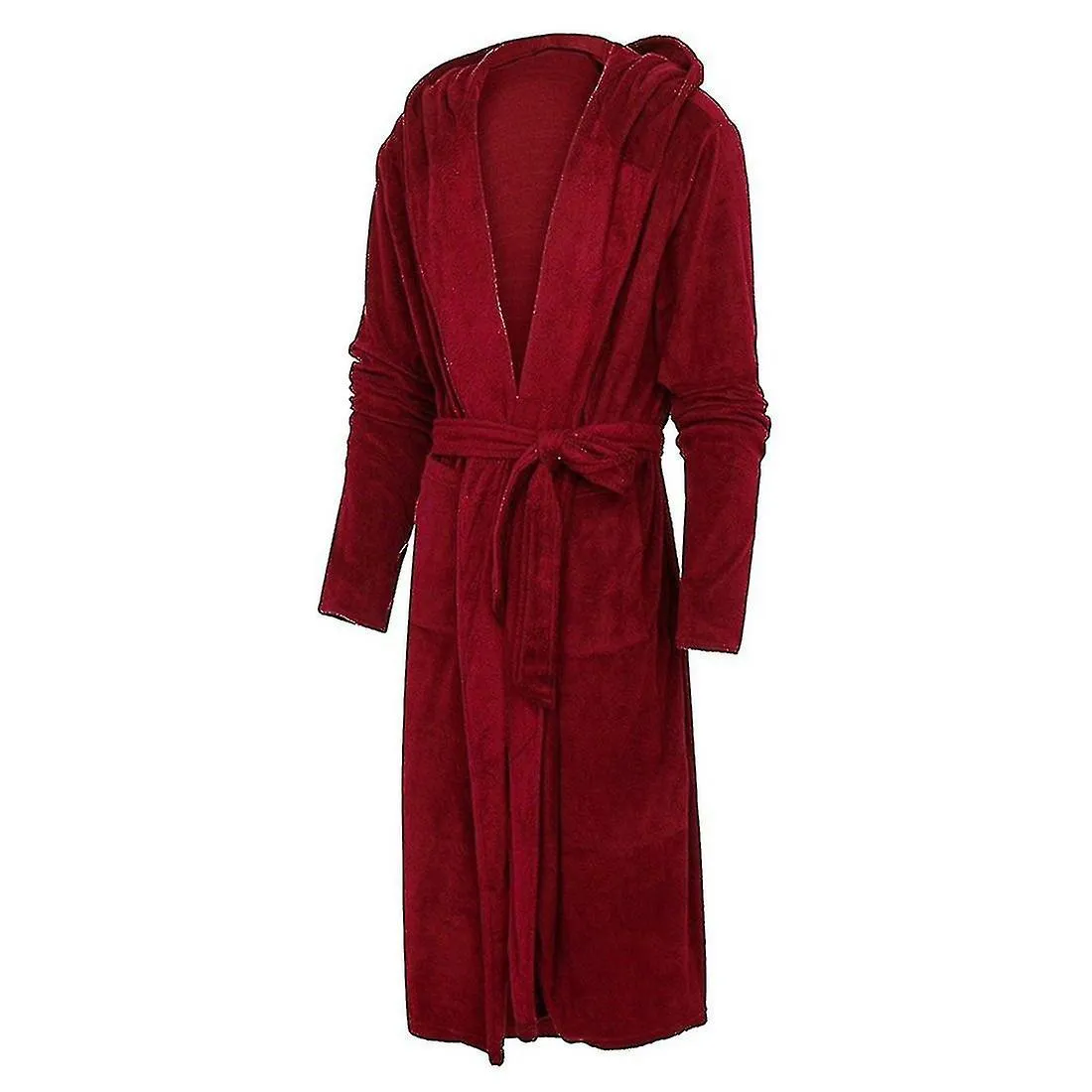 Flannel Male With Hooded, Thick Warm Gown Robe, Bathrobe Extra Long Kimono