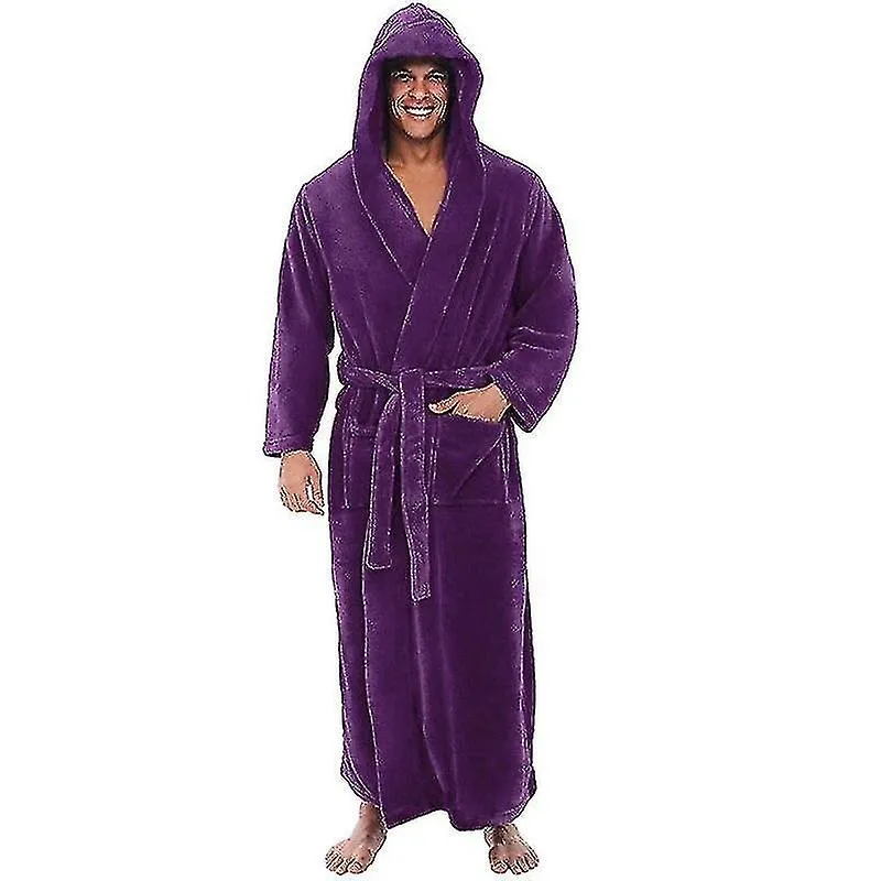 Flannel With Hooded, Thick Warm Gown Robe, Bathrobe Kimono