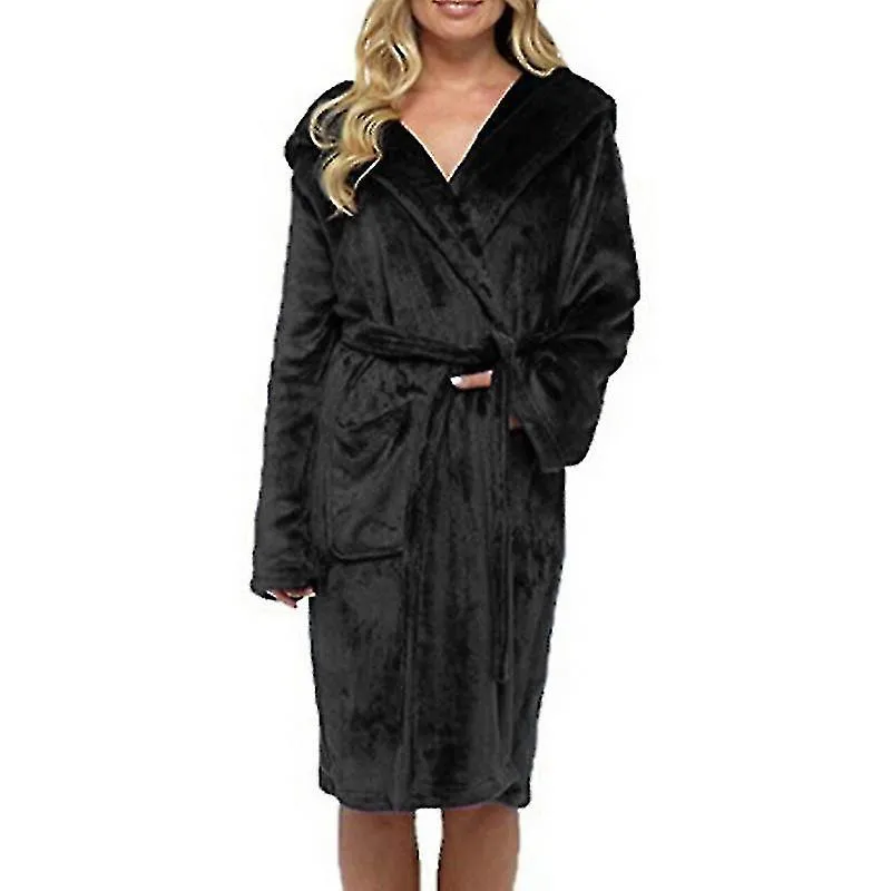 Fleece Barobe Women Dressing Gown Hooded Towling Ba Robe Nightwear
