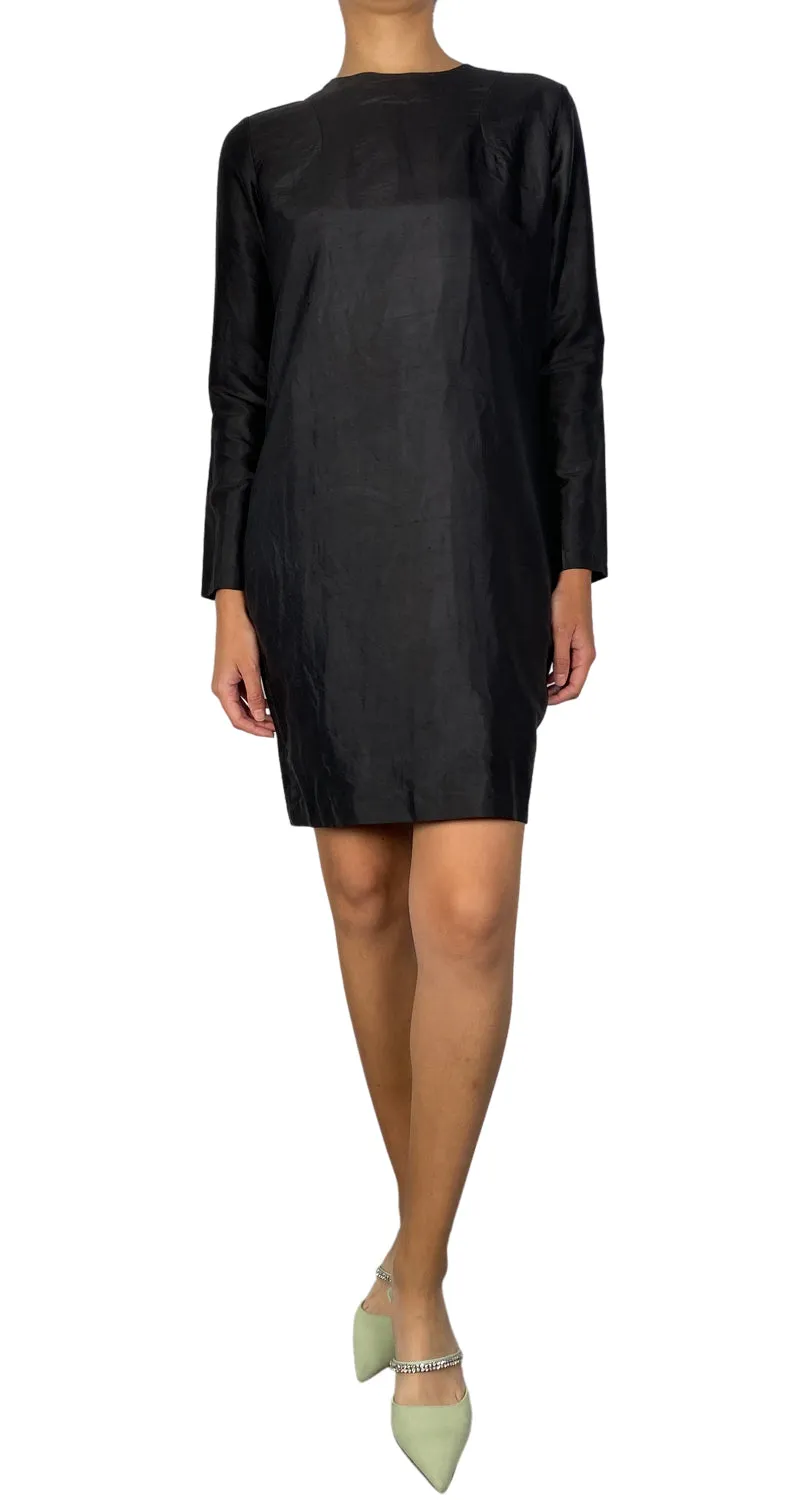 HILA Vestido Mini Negro Seda  Manga Larga