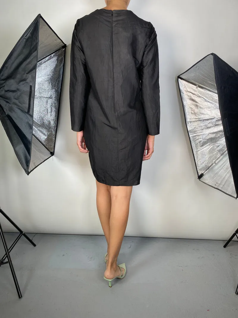 HILA Vestido Mini Negro Seda  Manga Larga
