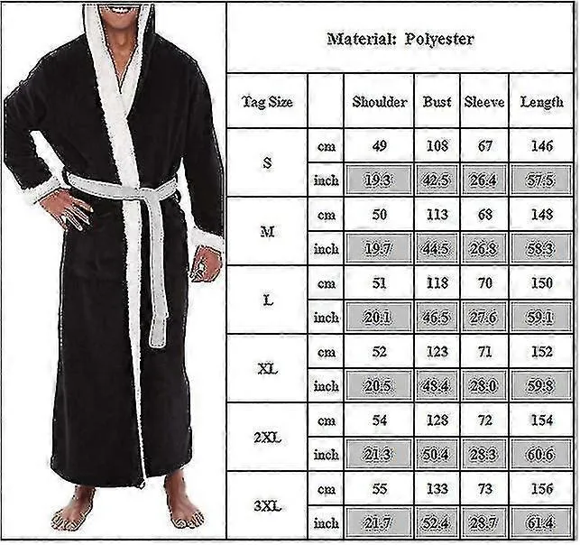 Men Long Hooded Bathrobe Soft Nightgown Robe Dressing Gown