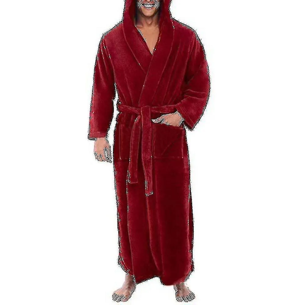 Men's Warm Hooded Fleece Dressing Gown Bathrobe Towelling Bath Robe