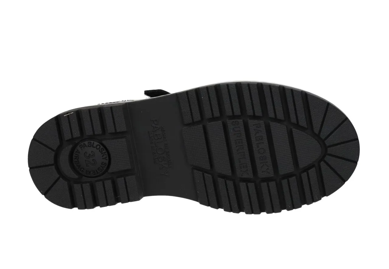 Mercedes Velcro Charol Negro Piso Filo Blanco
