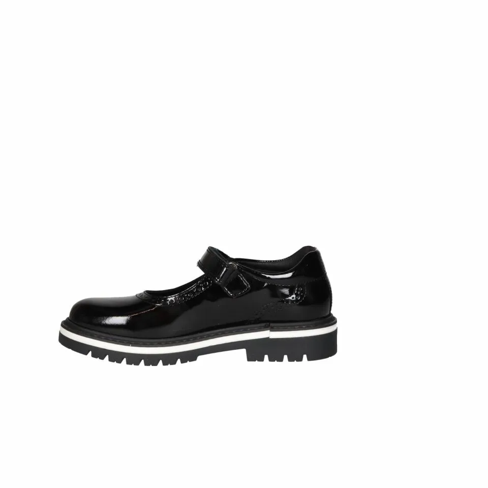 Mercedes Velcro Charol Negro Piso Filo Blanco