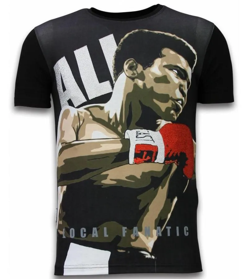 MUHAMMAD ALI  DIGITAL RHINESTONE CAMISETAS PERSONALIZADAS  NEGRO