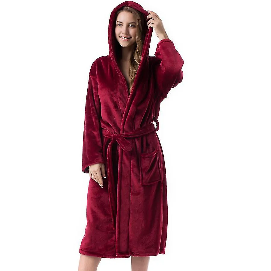 NUMB BATHROBES FOR WOMEN,RESORT HOTEL HOME SPA TERRY ROBE FLEECE ROBE PLUSH LONG HOODED BATHROBEYUJIA