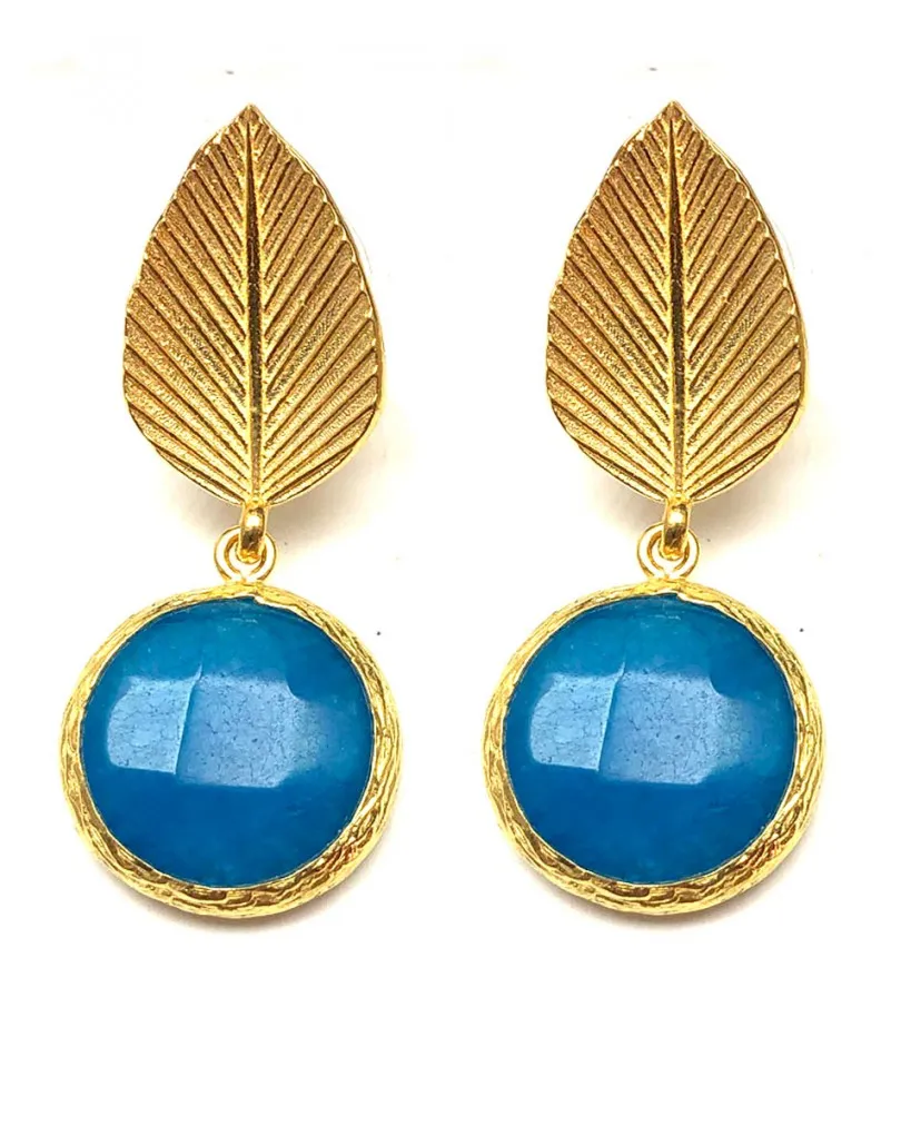 PENDIENTES PEQUEÑOS AZULONES CON DETALLE DE BONITA HOJA