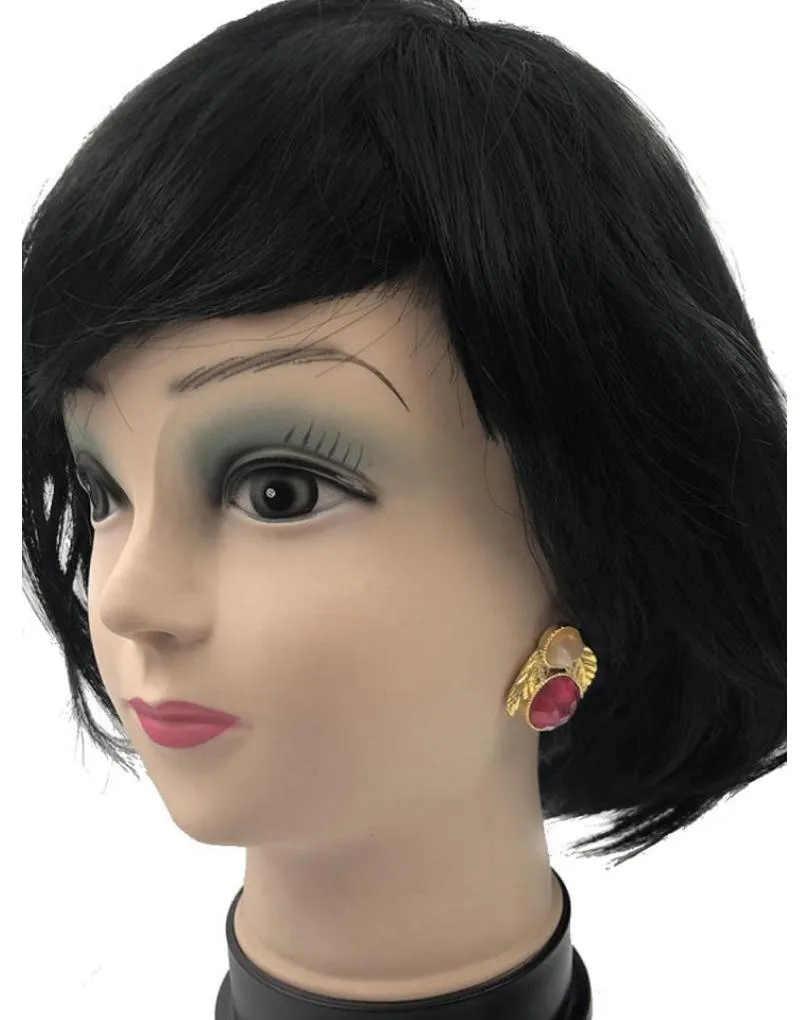 PENDIENTES PEQUEÑOS BODA CON HOJITAS DORADAS Y PIEDRA FUCSIA BUGAMBILIA