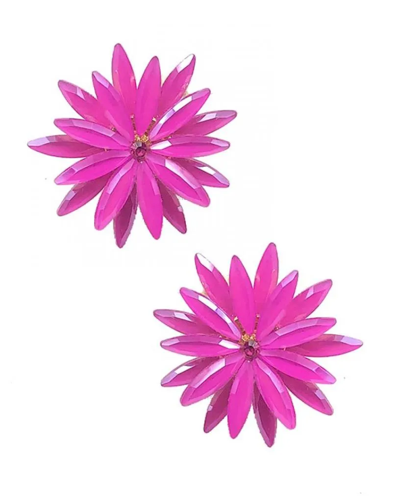PENDIENTES PEQUEÑOS FUCSIAS PARA BODA BONITA FLOR DE CRISTAL