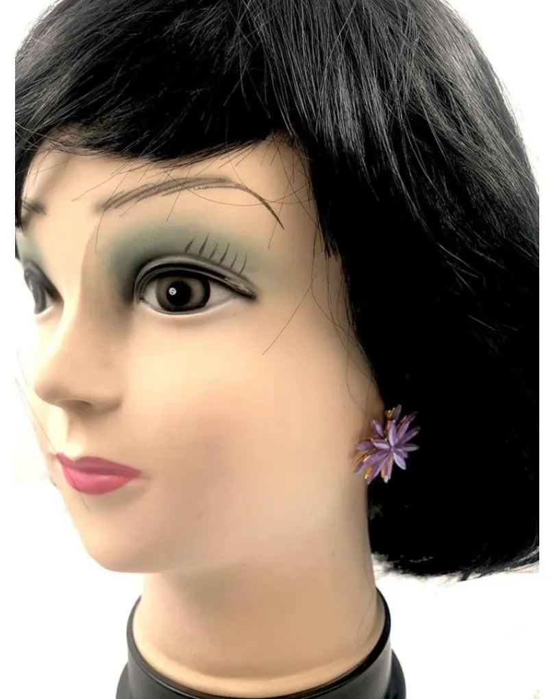 PENDIENTES PEQUEÑOS LILAS PARA BODA BONITA FLOR DE CRISTAL