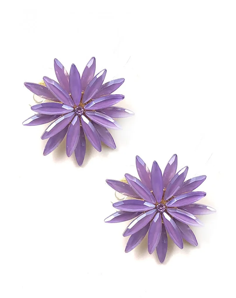 PENDIENTES PEQUEÑOS LILAS PARA BODA BONITA FLOR DE CRISTAL