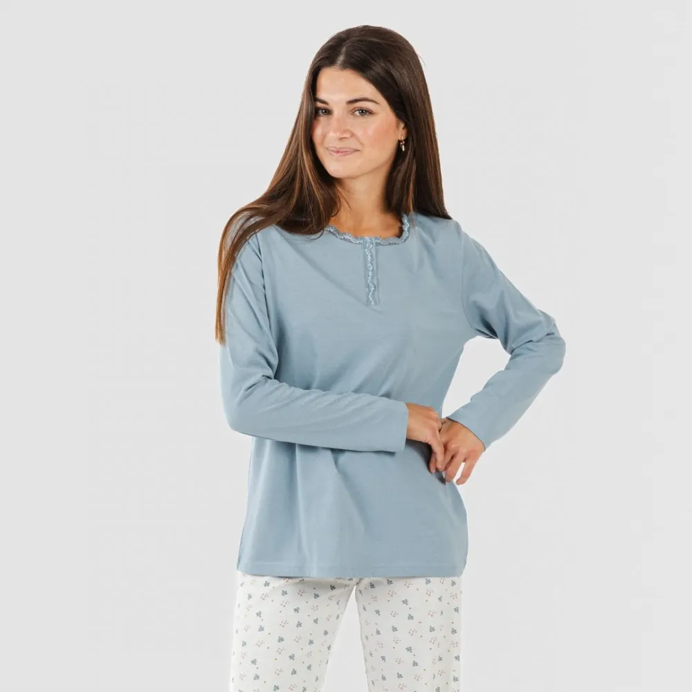 Pijama largo algodón Ines indigo
