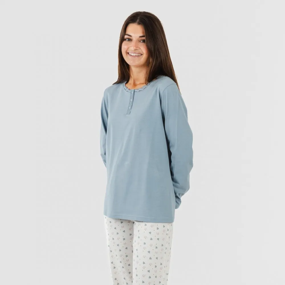 Pijama largo algodón Ines indigo