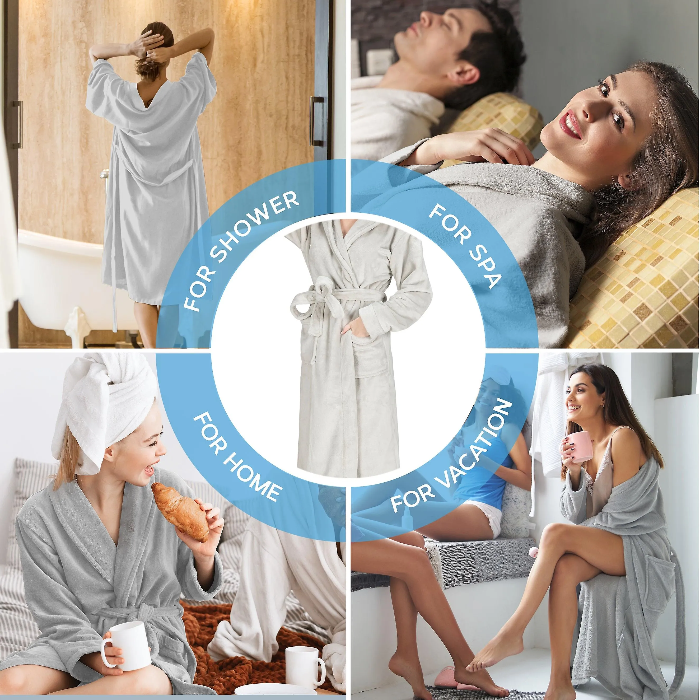 Premium super soft cosy bathrobe luxury housecoat dressing gown hooded spa robe