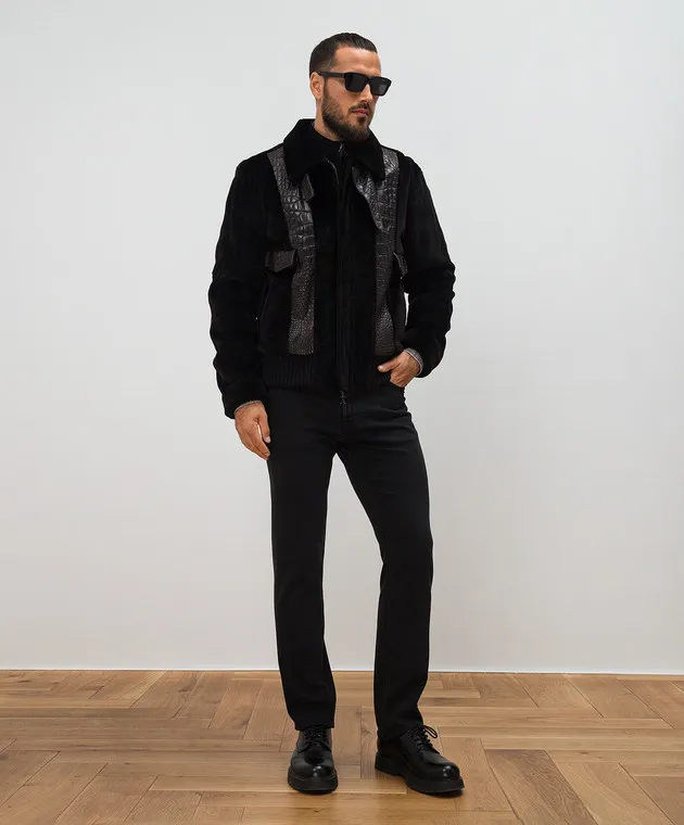 Shiro Brown combined jacket made of mink fur and crocodile skin