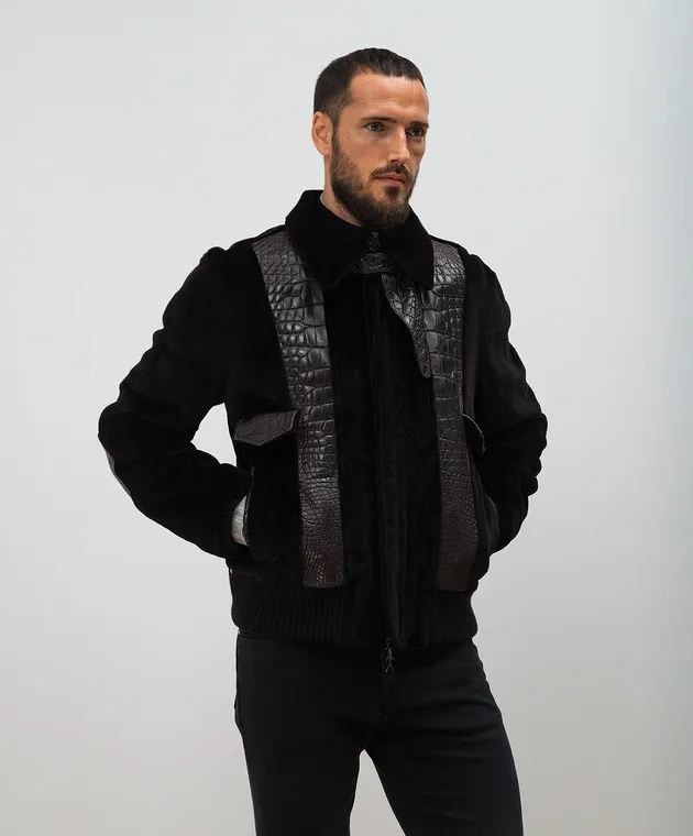 Shiro Brown combined jacket made of mink fur and crocodile skin