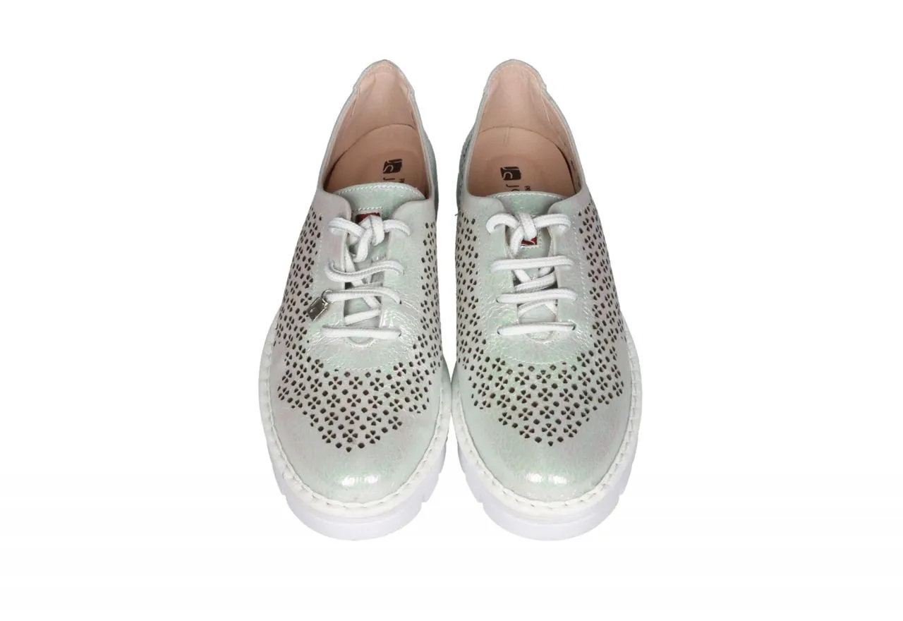 Sneaker Charol Plata Calados Floral Piso Blanco